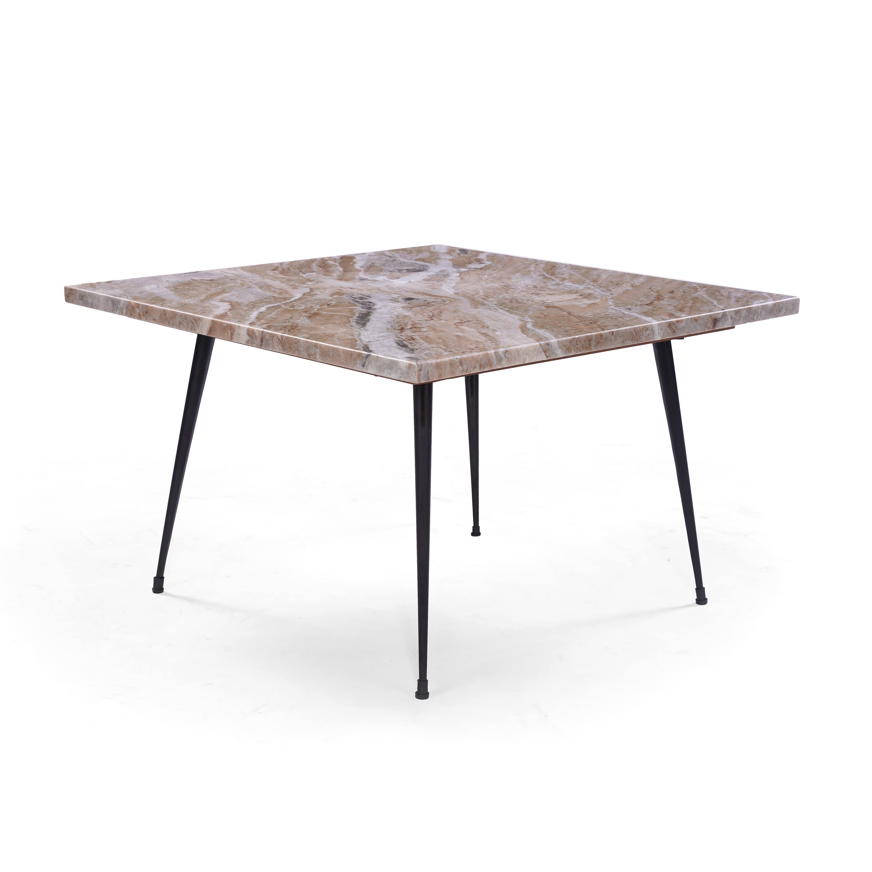 Left. Manhattan Lane - Taro Coffee Table | 24 Inch Square Taupe Brown Real Marble Top | Black Metal Legs - Taupe Brown, Black.