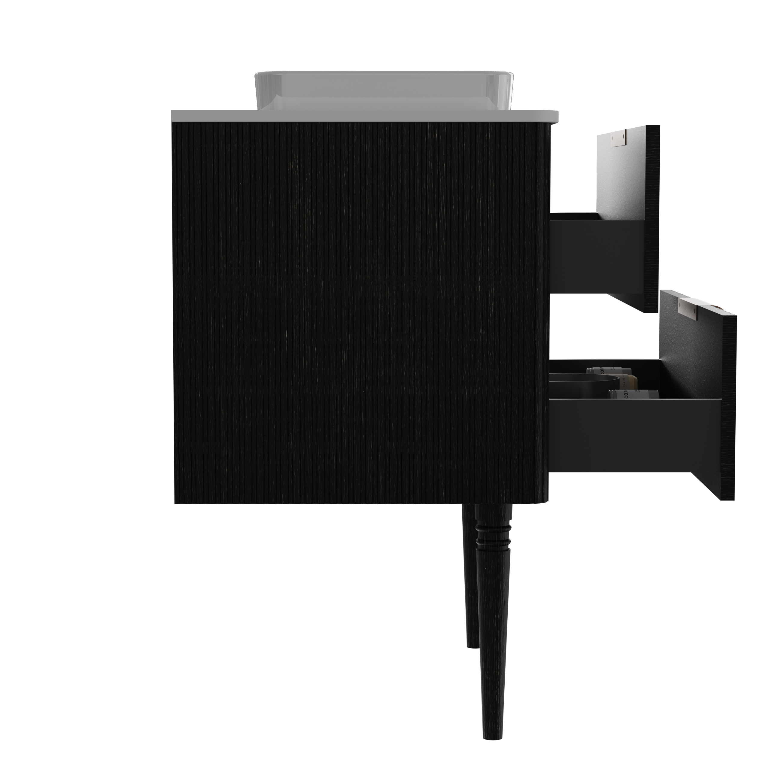 Alt View 3. Boyel Living - 30 Inch Striped Black Oak Bathroom Vanity with Ceramic Sink, Freestanding Design, Modern Style, Pre-Assembled - Black.