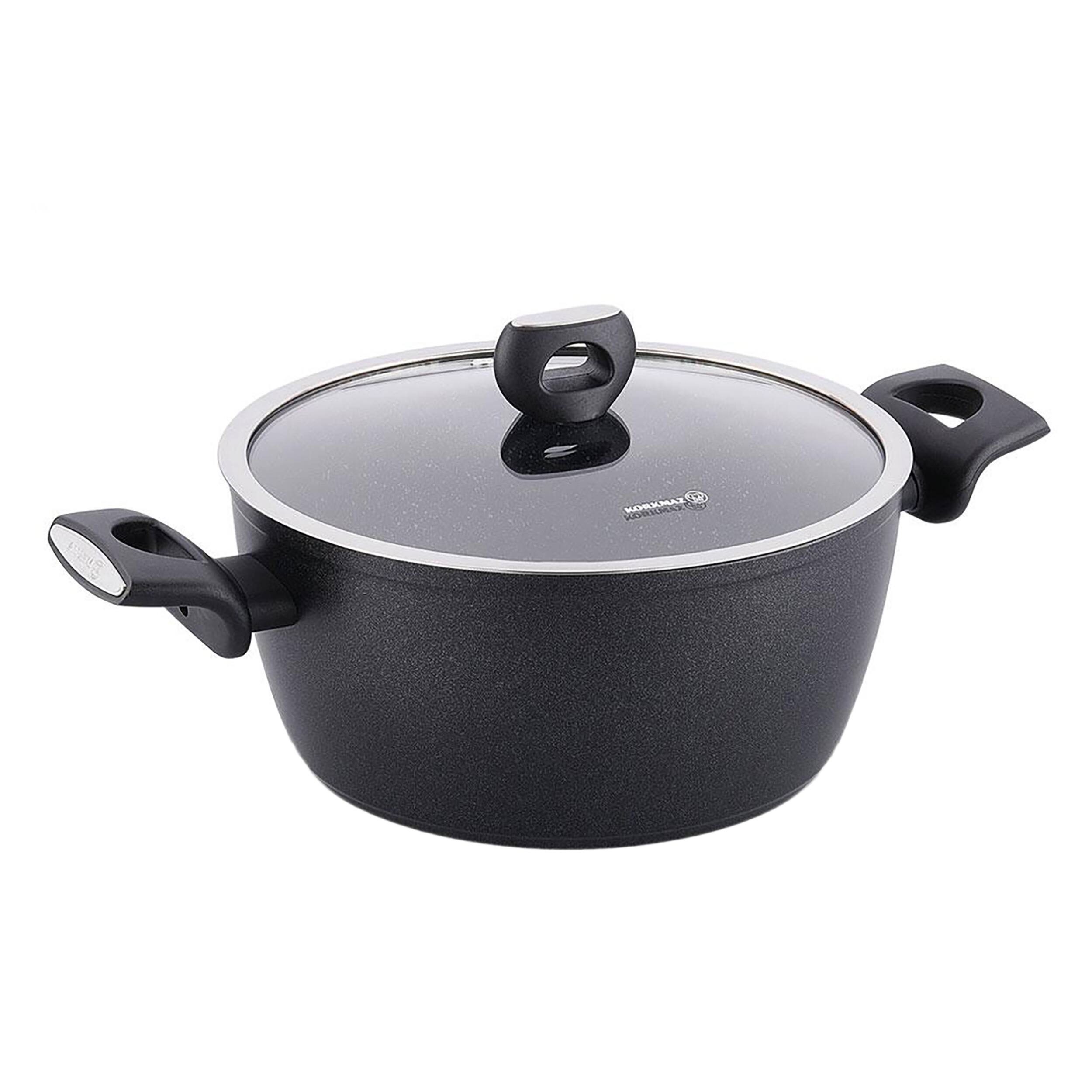 Front. Korkmaz - Korkmaz Nora 2 Piece 4.6 Liter Alumium Nonstick Casserole Dish with Lid - Black.