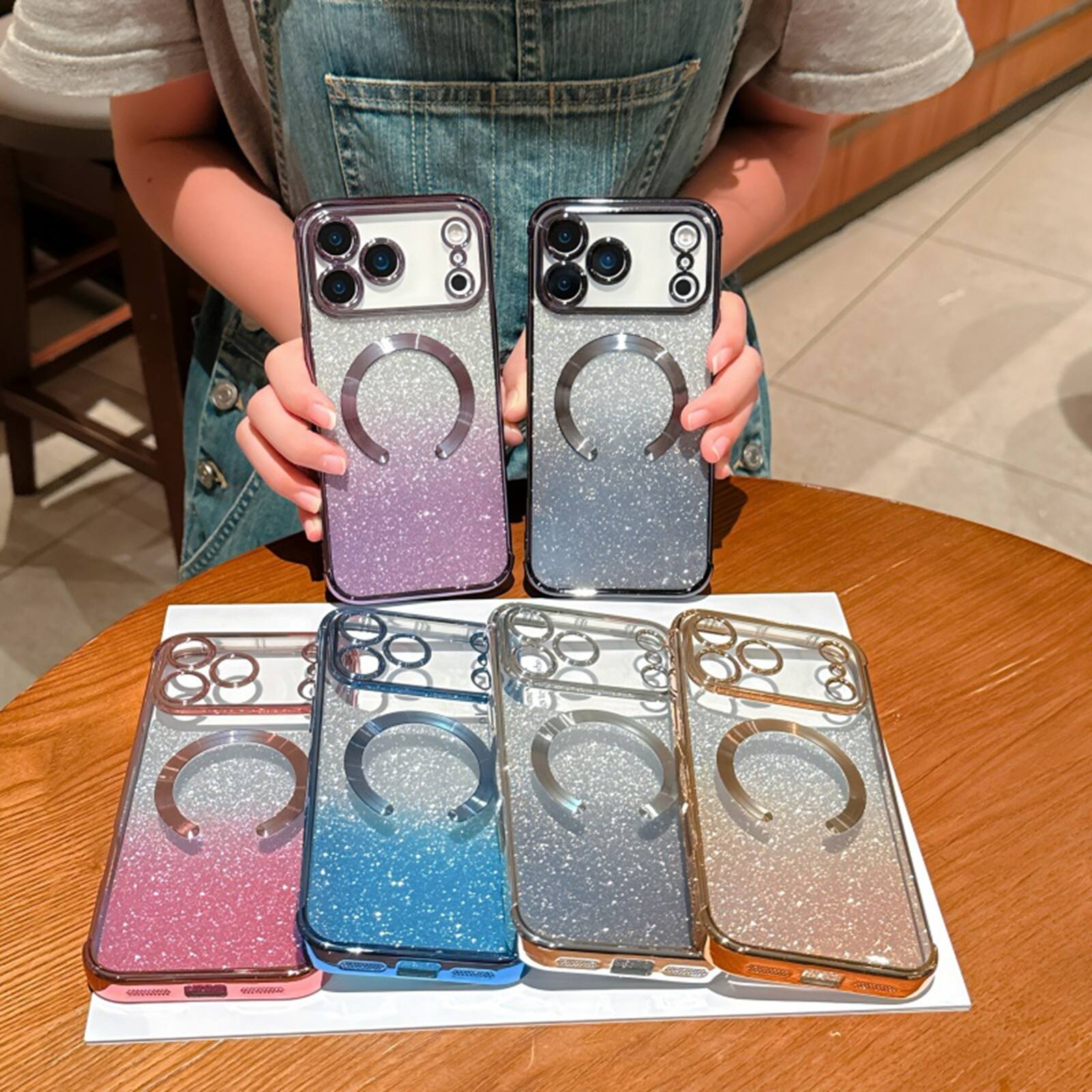 Alt View 2. Dteck - Dteck 2-in-1 Glitter Clear Magnetic Case for Apple iPhone 17 Pro, Shockproof Sparkle Plating Slim TPU Cover - Pink.