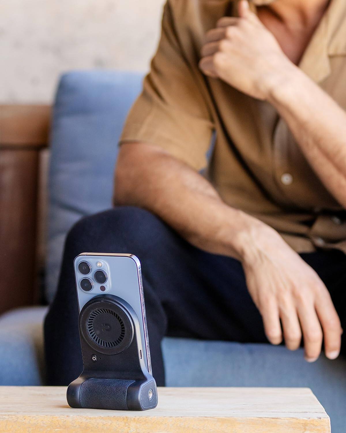 Alt View 3. COTTAGE - Magnetic Phone Stand Camera Grip With Wireless Charging Shutter For Handle Vlogging Selfies Video Calls - Black.