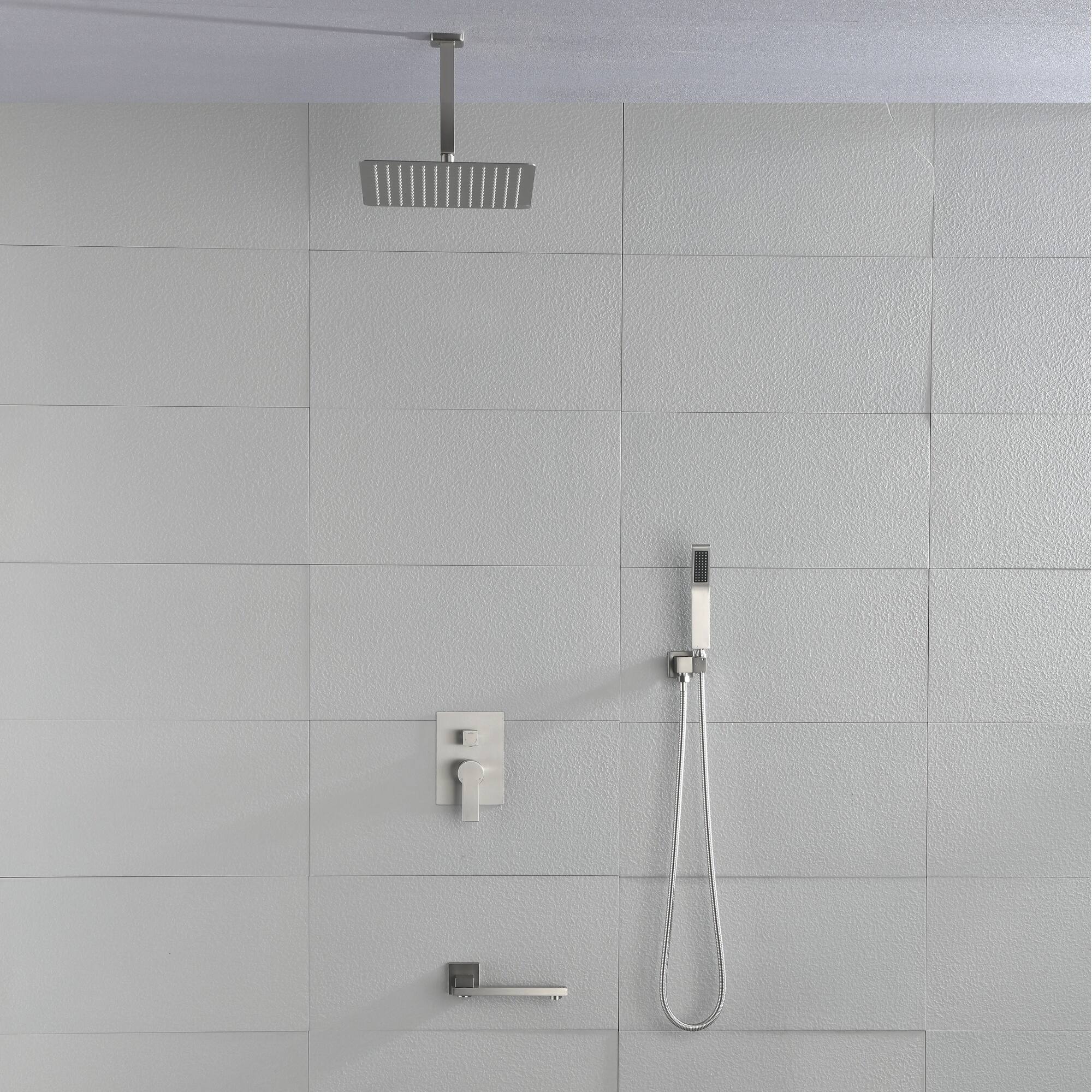 Alt View 3. Boyel Living - Brushed Nickel 12-Inch Rain Shower System Brass SUS304 3-Function Valve Handheld 180° Spout cUPC - Brushed Nickel.