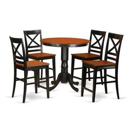East West Furniture - 5 Pc counter height Table and chair set - high top Table and 4 counter height stool - Black & Cherry