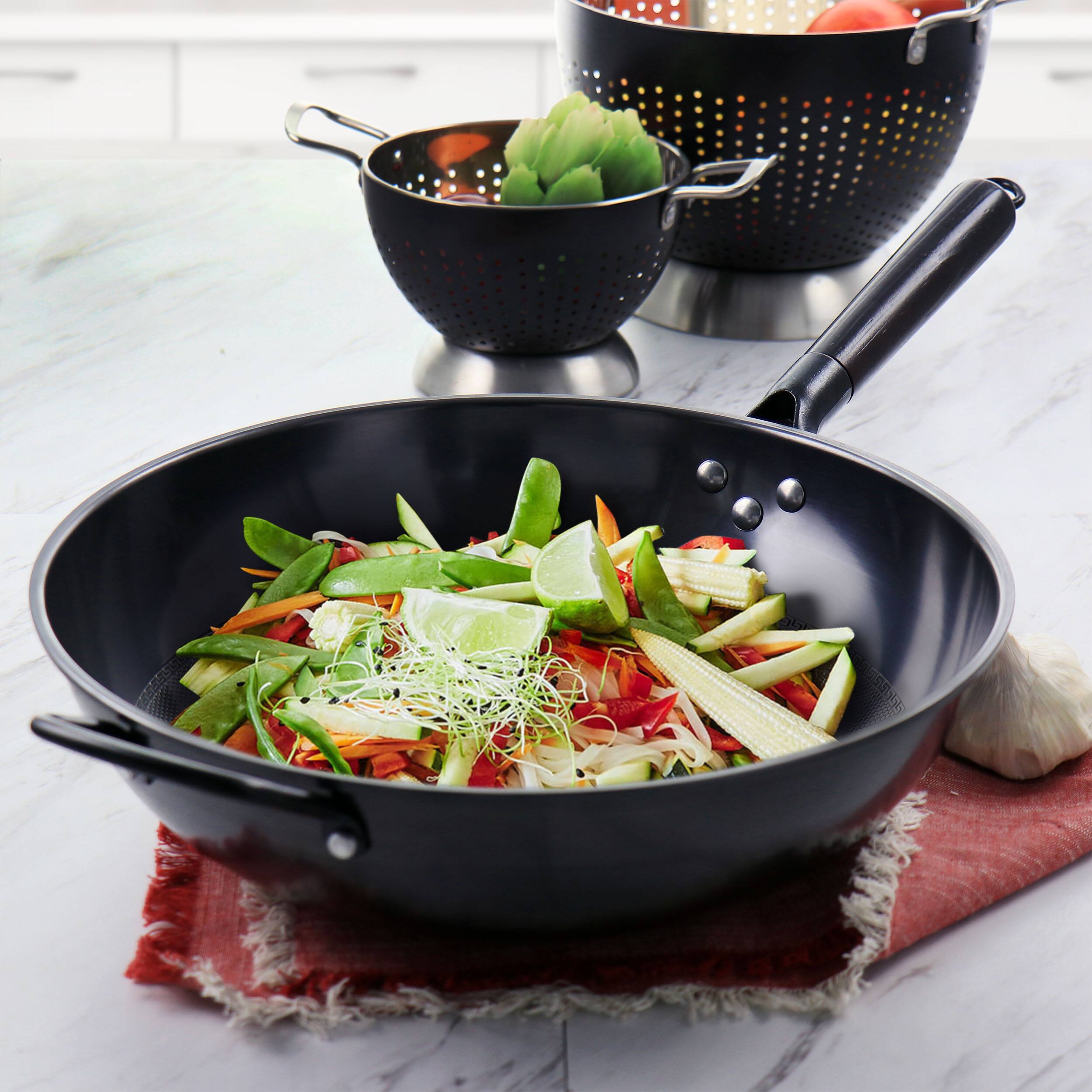 Alt View 6. Gibson - Gibson Home Debossed 13 Inch Heavy Gauge Carbon Steel Wok in Black - Black.