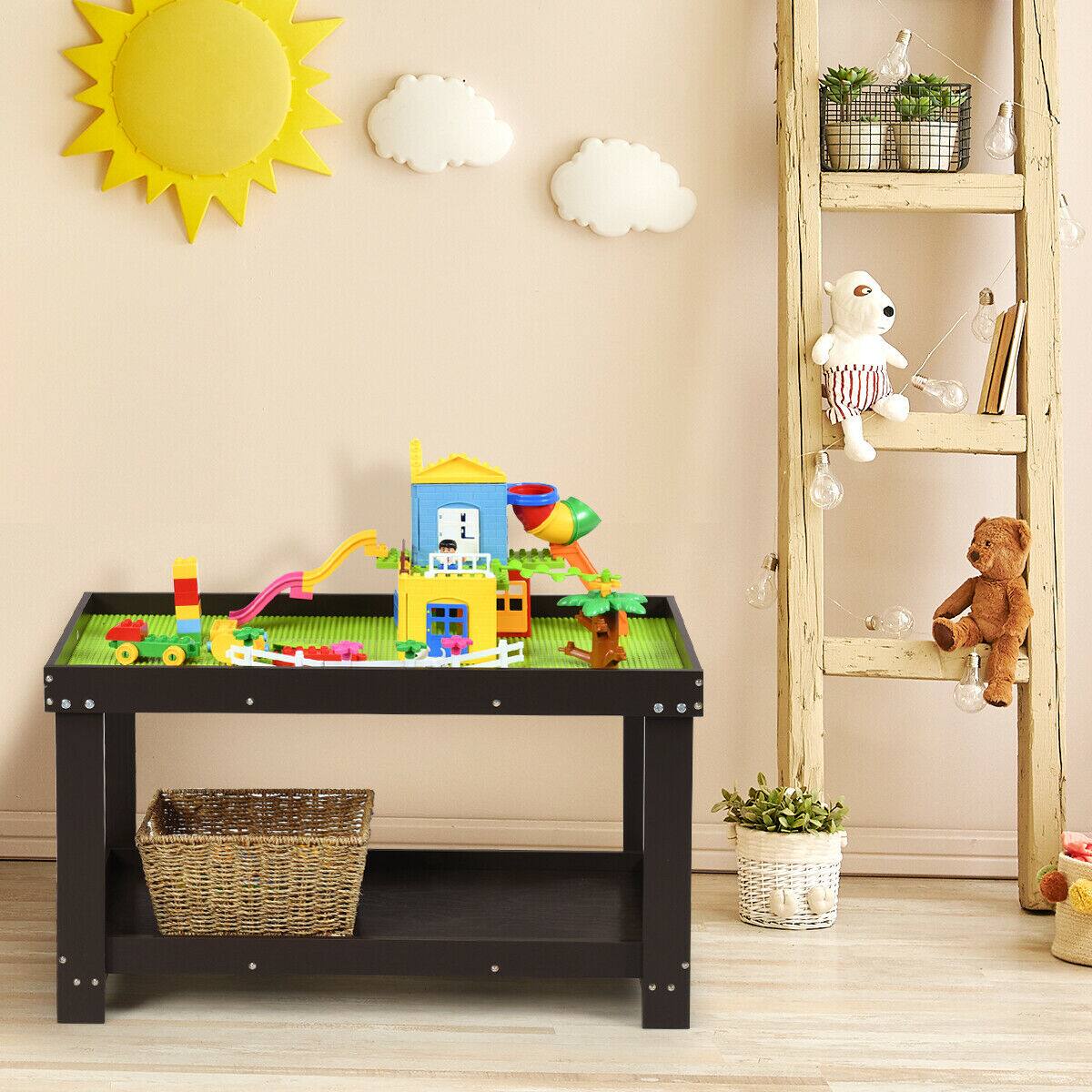 Alt View 4. Gymax - Gymax Patented Wood Kids Activity Play Table Block Table Multifunction W/Storage Espresso - Espresso.
