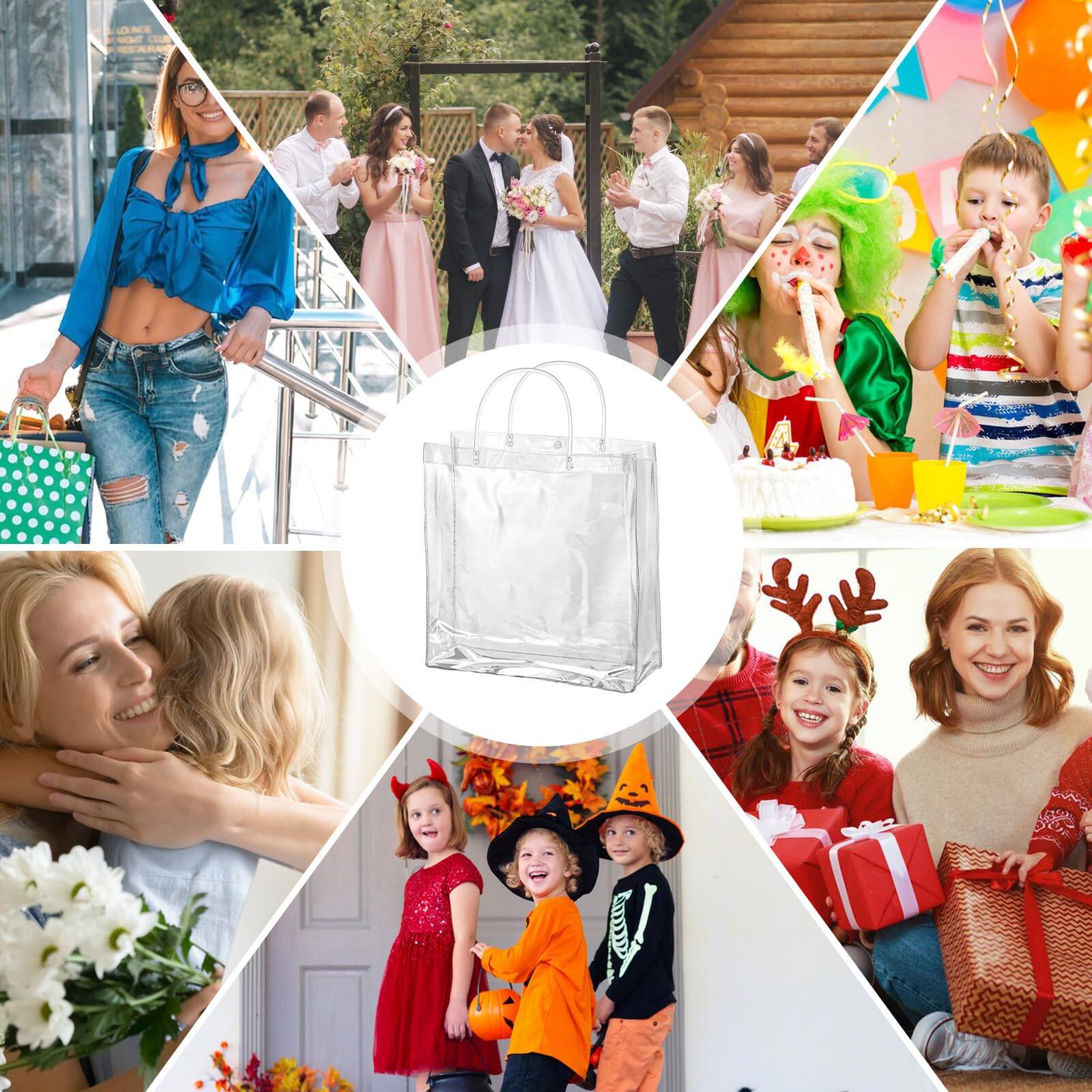 Alt View 7. Paradigms Interiors - 11" X 4" Clear Gift Bags With Handle Large Plastic Wrap Tote Bag Reusable For Gifts Wedding Party Favors - Clear 11x11x4 inches.