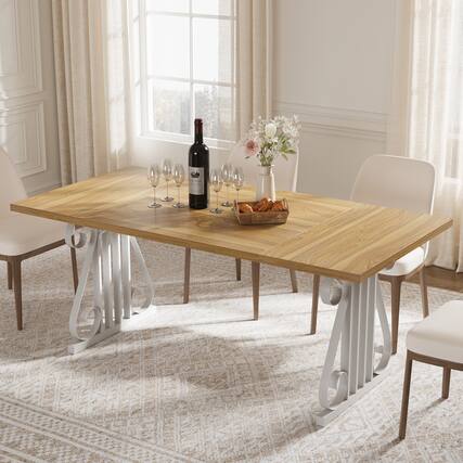 Front. Anysun - 70.9" Modern Dining Table for 6-8 - Rectangular Faux Marble Top, Metal Frame, Adjustable Feet for Kitchen - Walnut.