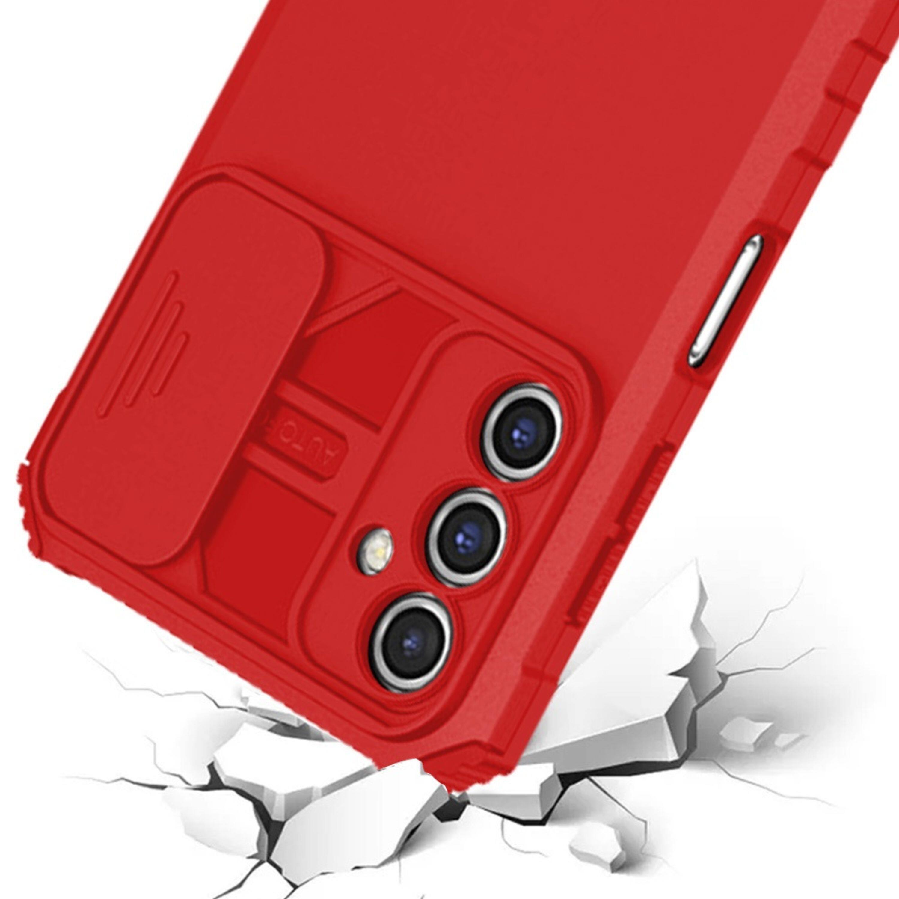 Angle. Kitcheniva - Dual Layer Camera Protection Kickstand Pllus Tempered Glass For Samsung A17 5G Case Red - Red.