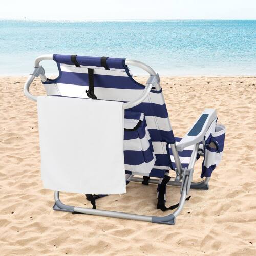 Alt View 7. Winado - Backpack Beach Camping Chair Folding Adjustable Heavy Duty Aluminum with Cup Holder, Towel Bar for Outdoor Beach Camping - Blue Stripes.
