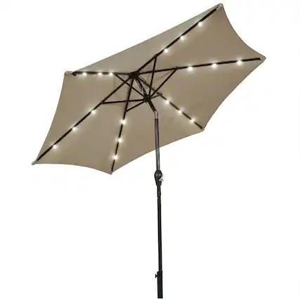 Front. Kadyn - 9 Feet Solar LED Lighted Patio Market Umbrella Tilt Adjustment Crank Lift-Tan, Patio Offset Umbrella.