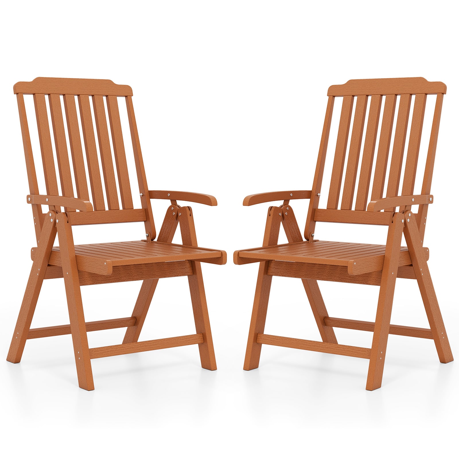 Gymax - 2PCS Foldable Patio Chair w/Armrest Curved Back Slatted Seat for Backyard Deck - Brown