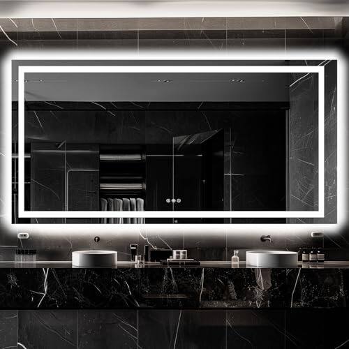 Earthley Blooms - Rgb Led Bathroom Mirror Front Light With 3 Colors Vanity Lights Anti-fog Wall Mounted Dimmable Touch Cont - Led Bathroom Mirror (3 Light Modes)-55"L x 30"W