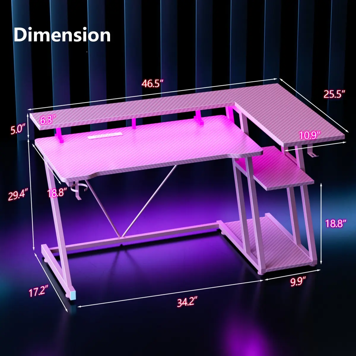 Dimension  
46.5"  
25.5"  
6.3" 5.0"  
10.9"  
29.4" 18.8"  
18.8"  
17.2"  
34.2"  
9.9"