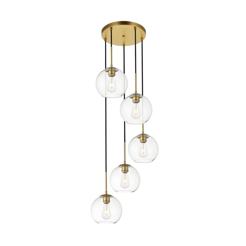 Alt View 3. Living District - Baxter 5 Lights Brass Pendant With Clear Glass - Brass And Clear.