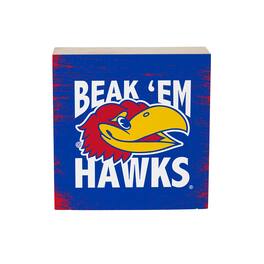 Evergreen Enterprises - Kansas Jayhawks 6" Square Fan Chant Wood Block Shelf Sign - Multicolor