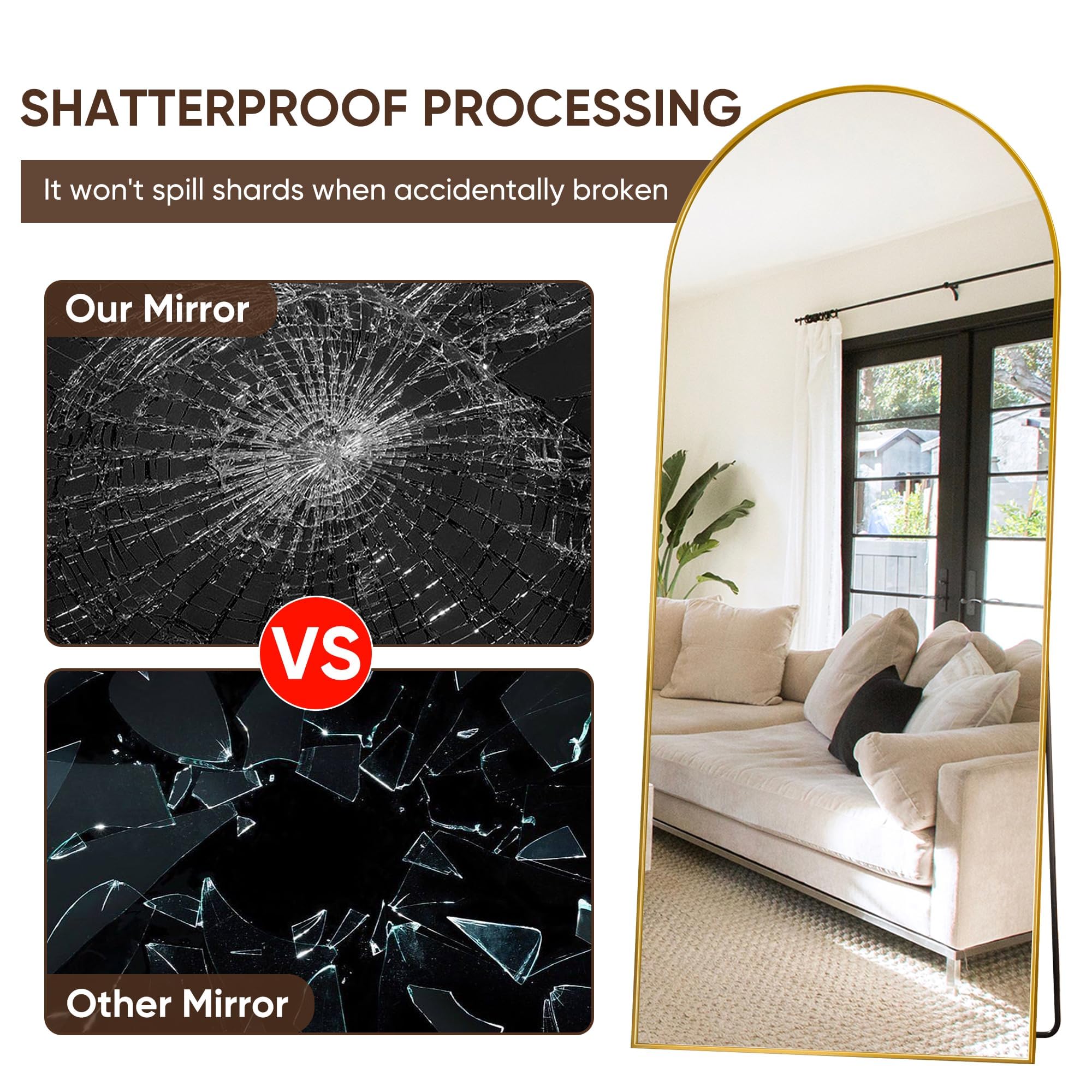 SHATTERPROOF PROCESSING  
It won't spill shards when accidentally broken  

Our Mirror  
VS  
Other Mirror