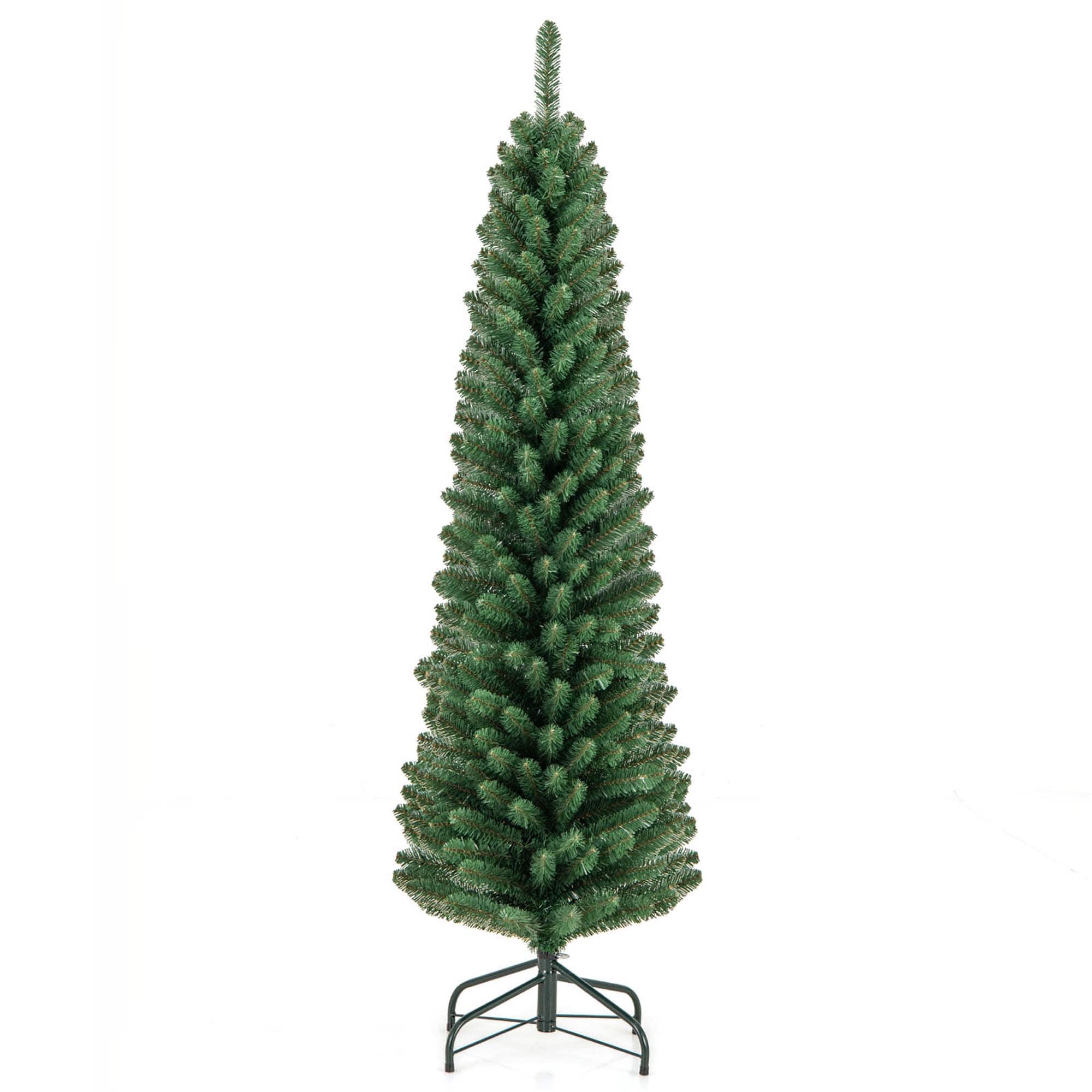Costway - 5 FT Pencil Christmas Tree Artificial Xmas Tree with 295 Memory Wire Branch Tips - Green
