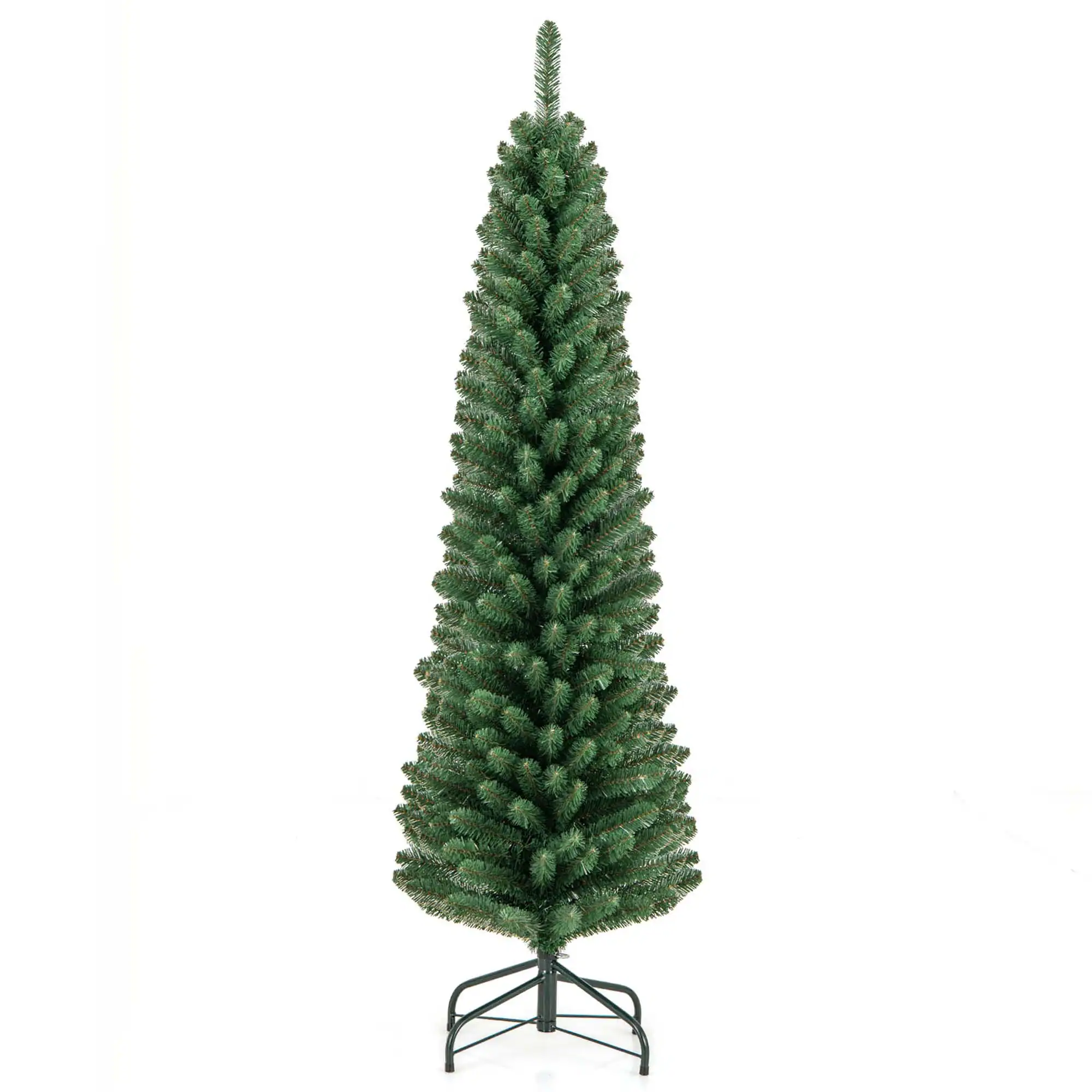Costway - 5 FT Pencil Christmas Tree Artificial Xmas Tree with 295 Memory Wire Branch Tips - Green
