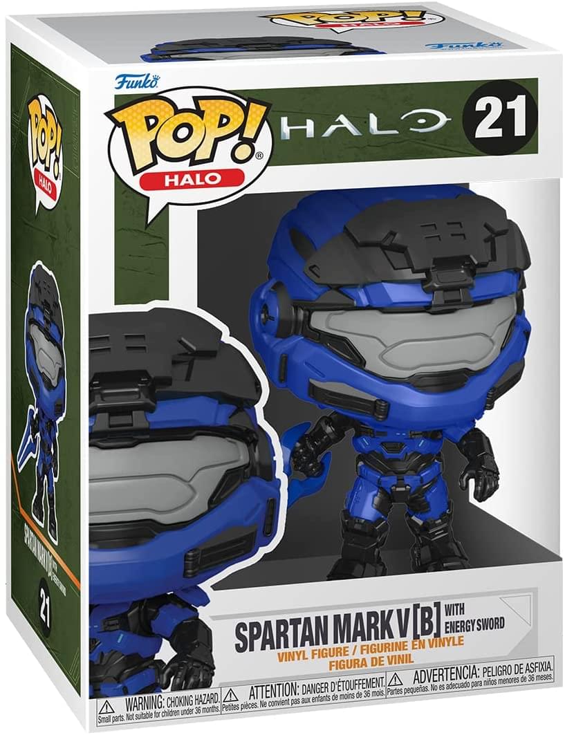 Funko POP! Halo 21  
Spartan Mark V [B] with Energy Sword  
Vinyl Figure / Figurine en Vinyle / Figura de Vinil  

Warning: Choking Hazard. Small parts. Not suitable for children under 36 months.  
Attention: Danger d'étouffement. Ne convient pas aux enfants de moins de 36 mois.  
Advertencia: Peligro de asfixia. No es adecuado para niños menores de 36 meses.