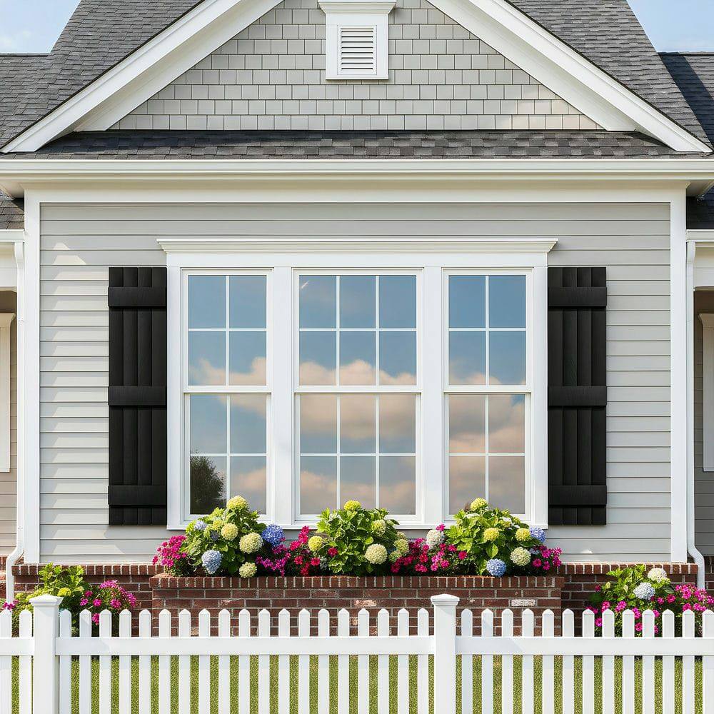 Back. Kadyn - Classic Board & Batten Faux Shutters with 3 Horizontal Bars for Timeless and Durable Exterior Elegance, 14"x59", Black - Black.