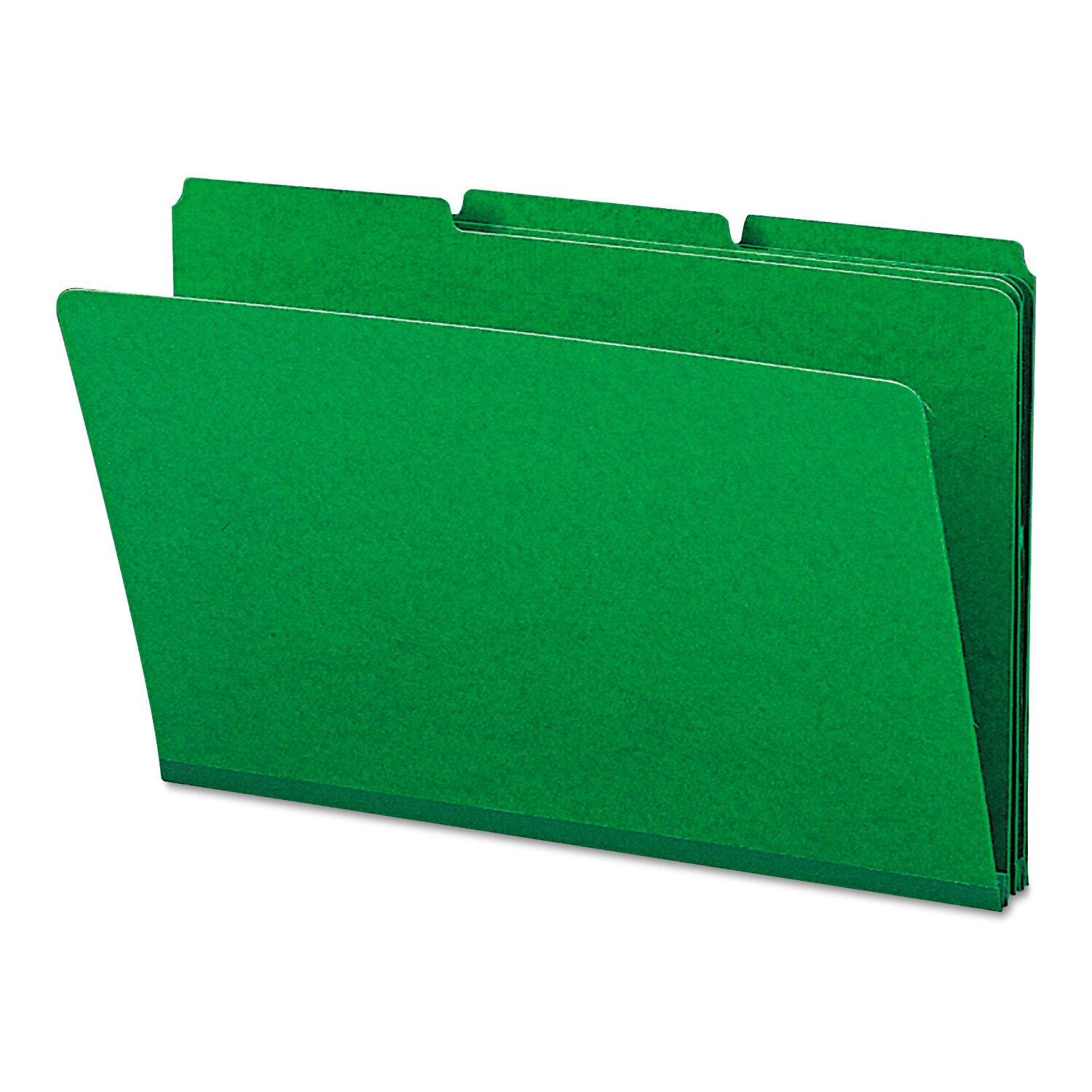 Front. Smead Manufacturing - Expanding Recycled Heavy Pressboard Folders, 1/3-Cut Tabs: Assorted, Legal Size, 1" Expansion, Green, 25/Box.