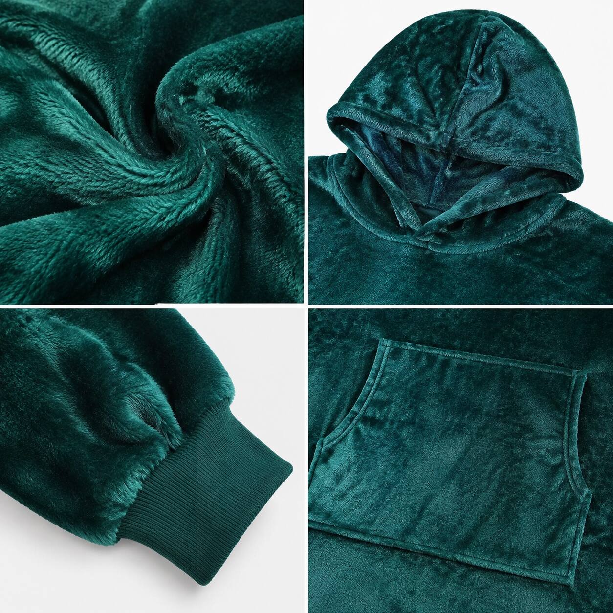 Angle. Oumilen - Large Wearable Blanket Hoodie for Adults, Green Oversized Flannel Hooded Sweatshirt Blanket with Big Pocket 47.2in - Green.