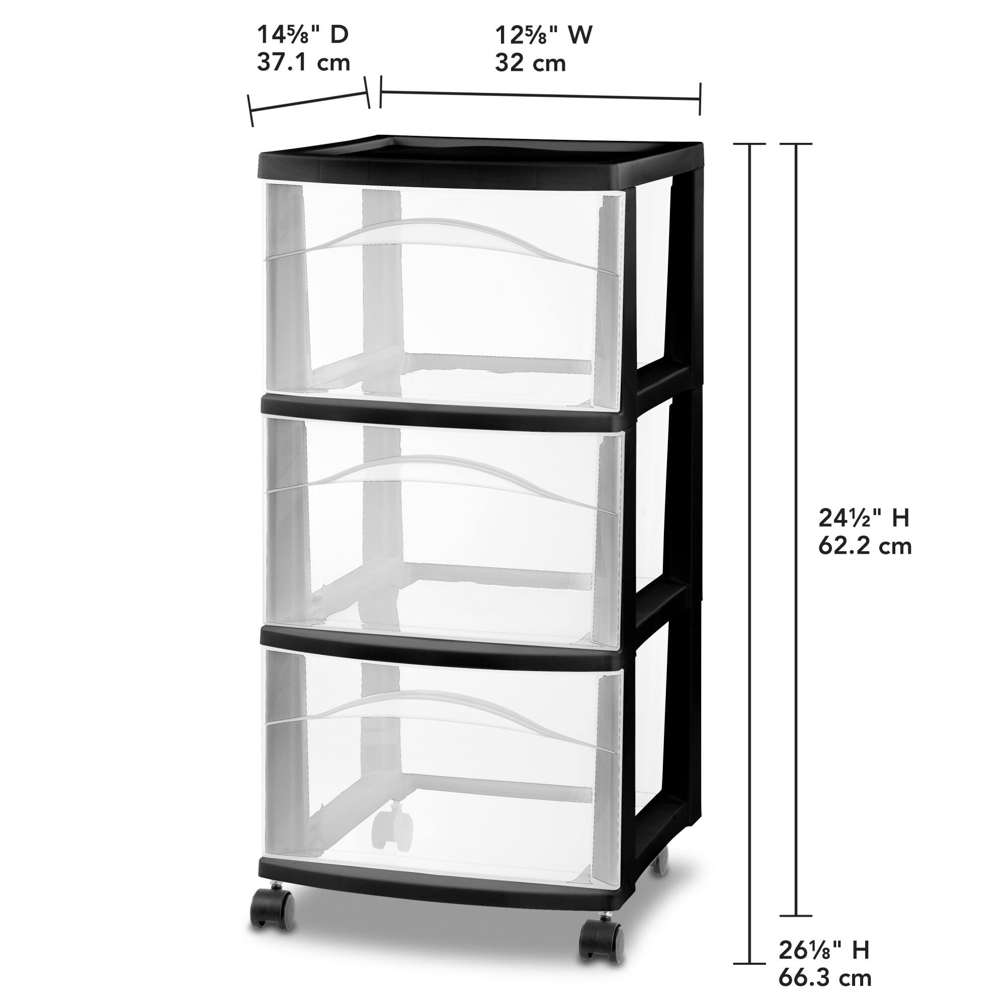 14 5/8" D 37.1 cm  
12 5/8" W 32 cm  
24 1/2" H 62.2 cm  
26 1/8" H 66.3 cm