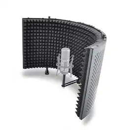 Pyle - Microphone Isolation Shield, Sound Dampening Foam, Studio Quality, Adjustable Mic Depth, Folding Panels - Black