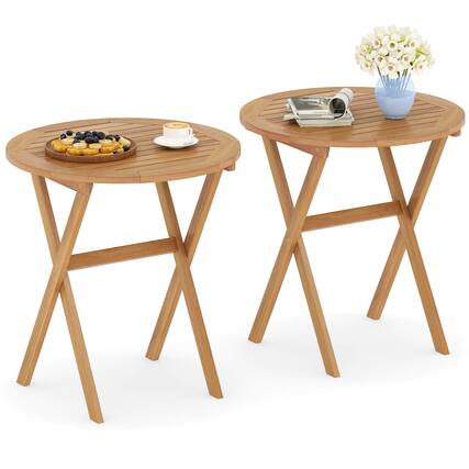 Front. Costway - Costway Outdoor Side Table with Slatted Tabletop & X-Shaped Structure Coffee Table - Natural.