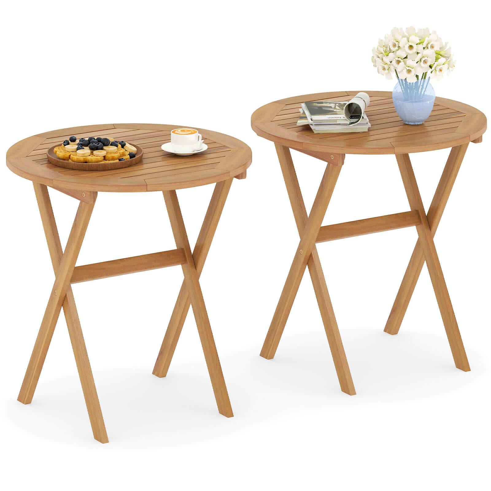 Front. Costway - Costway Outdoor Side Table with Slatted Tabletop & X-Shaped Structure Coffee Table - Natural.