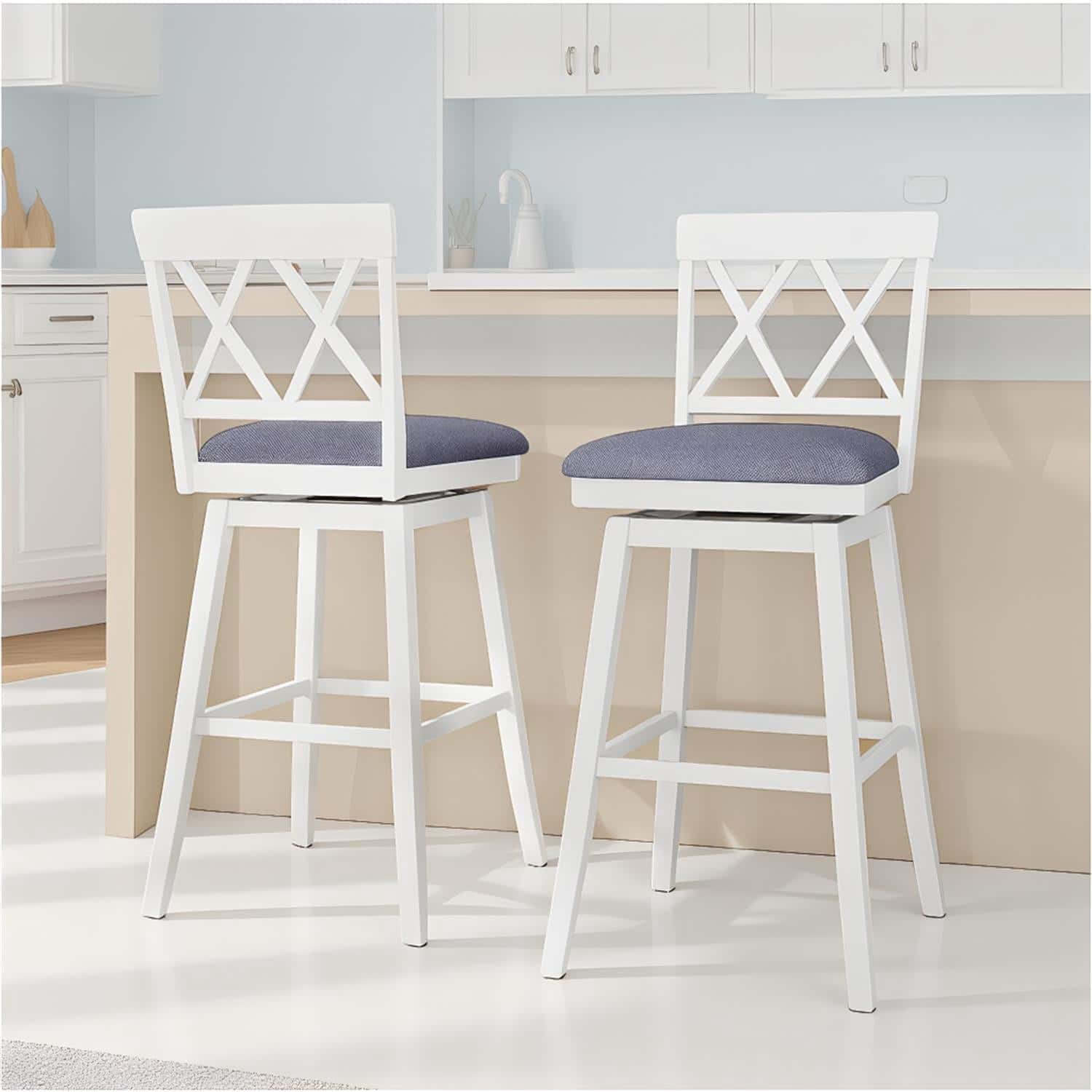 Pefilos - 29 Inch Counter Height Barstools with Backrest and Upholstered Seat, Modern Kitchen Island Stools f Ergonomic - White