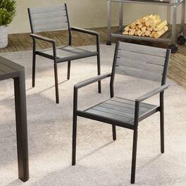 Crestlive Products - Set of 2 Stackable Brown Aluminum Frame Stationary Dining Chair Gray Mesh Seat - Gray-2PC