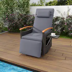 Front. Costway - Costway Outdoor 360° Swivel Rattan Recliner Chair Patio Wicker Chaise Lounge Chair - Gray.