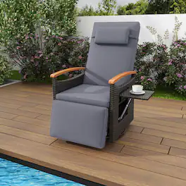 Costway - Outdoor 360° Swivel Rattan Recliner Chair Patio Wicker Chaise Lounge Chair - Gray