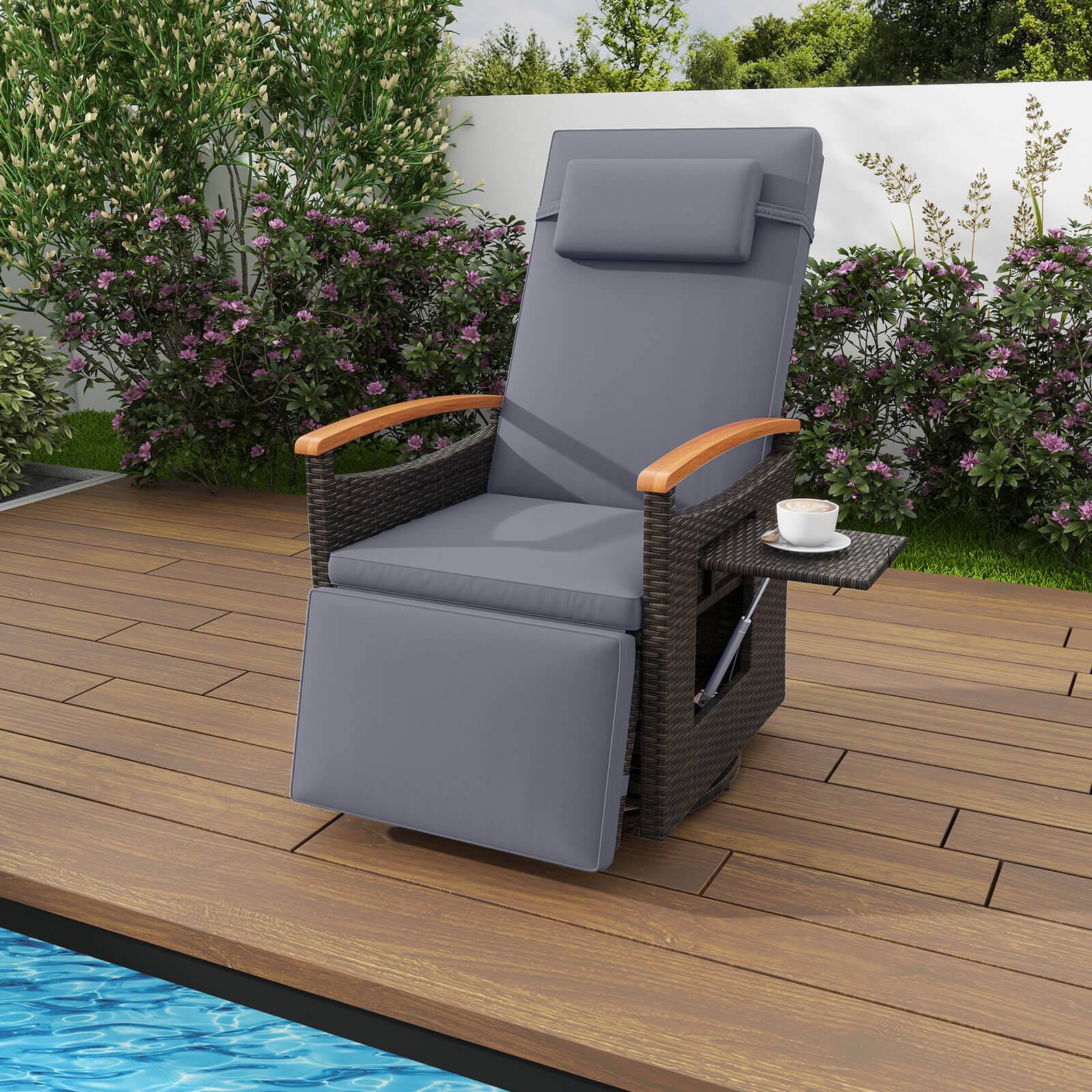 Alt View 1. Costway - Costway Outdoor 360° Swivel Rattan Recliner Chair Patio Wicker Chaise Lounge Chair - Gray.