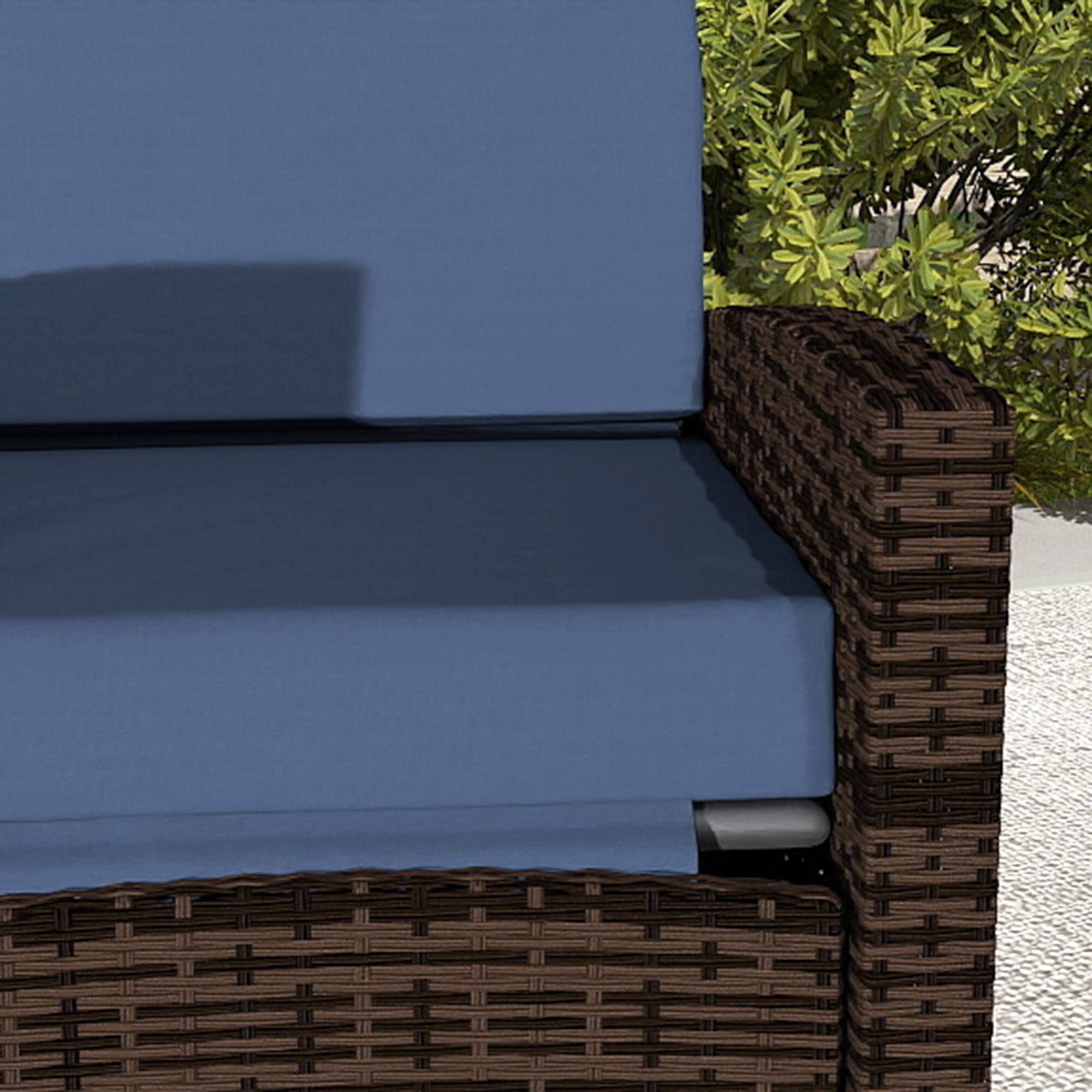 Alt View 8. Outsunny - Wicker Swivel Recliner Chair, Lifting Footrest, 360° Rotating Basic, Water-resistant Cushions - Blue.