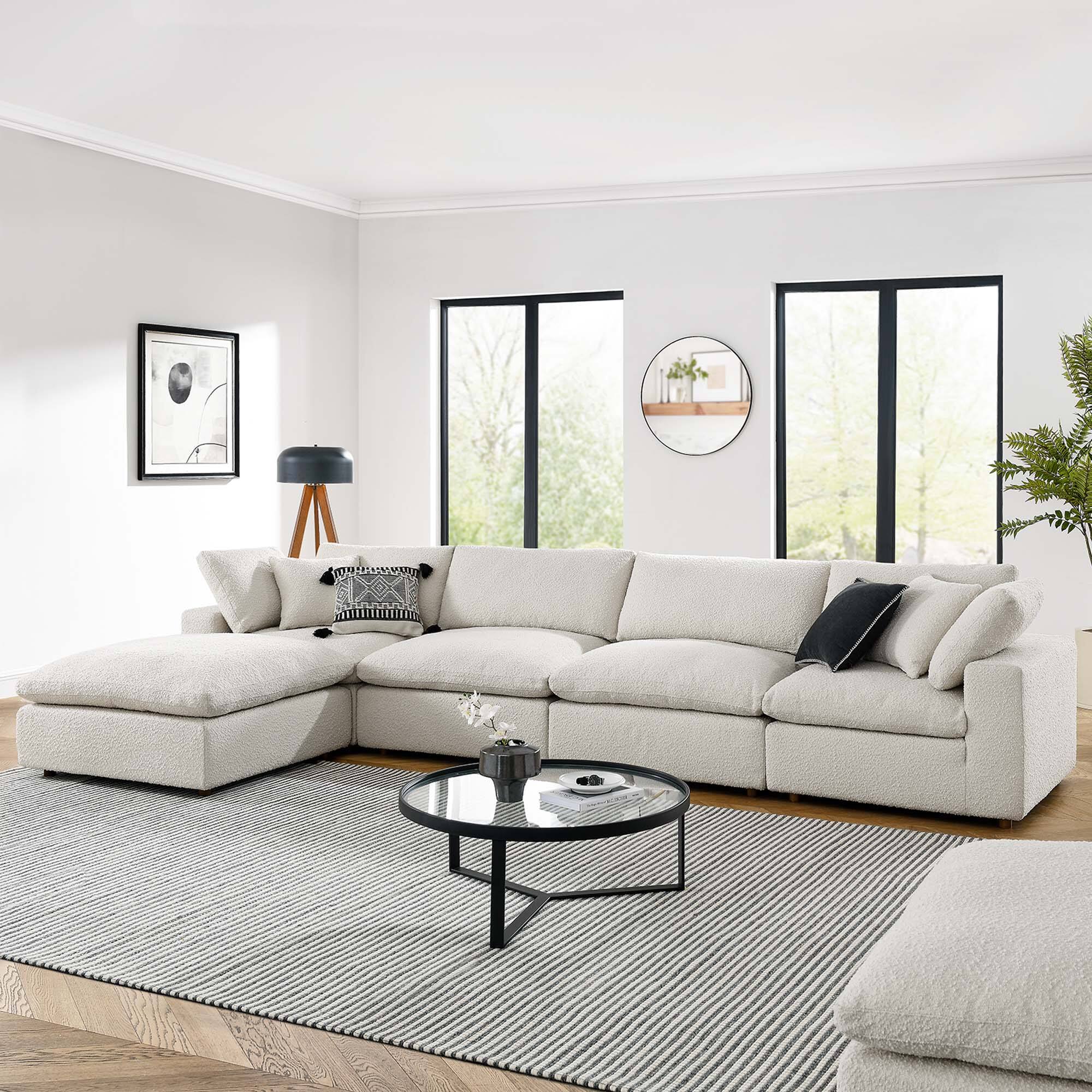 Back. Modway - Commix 5-Piece Down Filled Overstuffed Boucle Fabric Sectional Sofa by Modway - White.