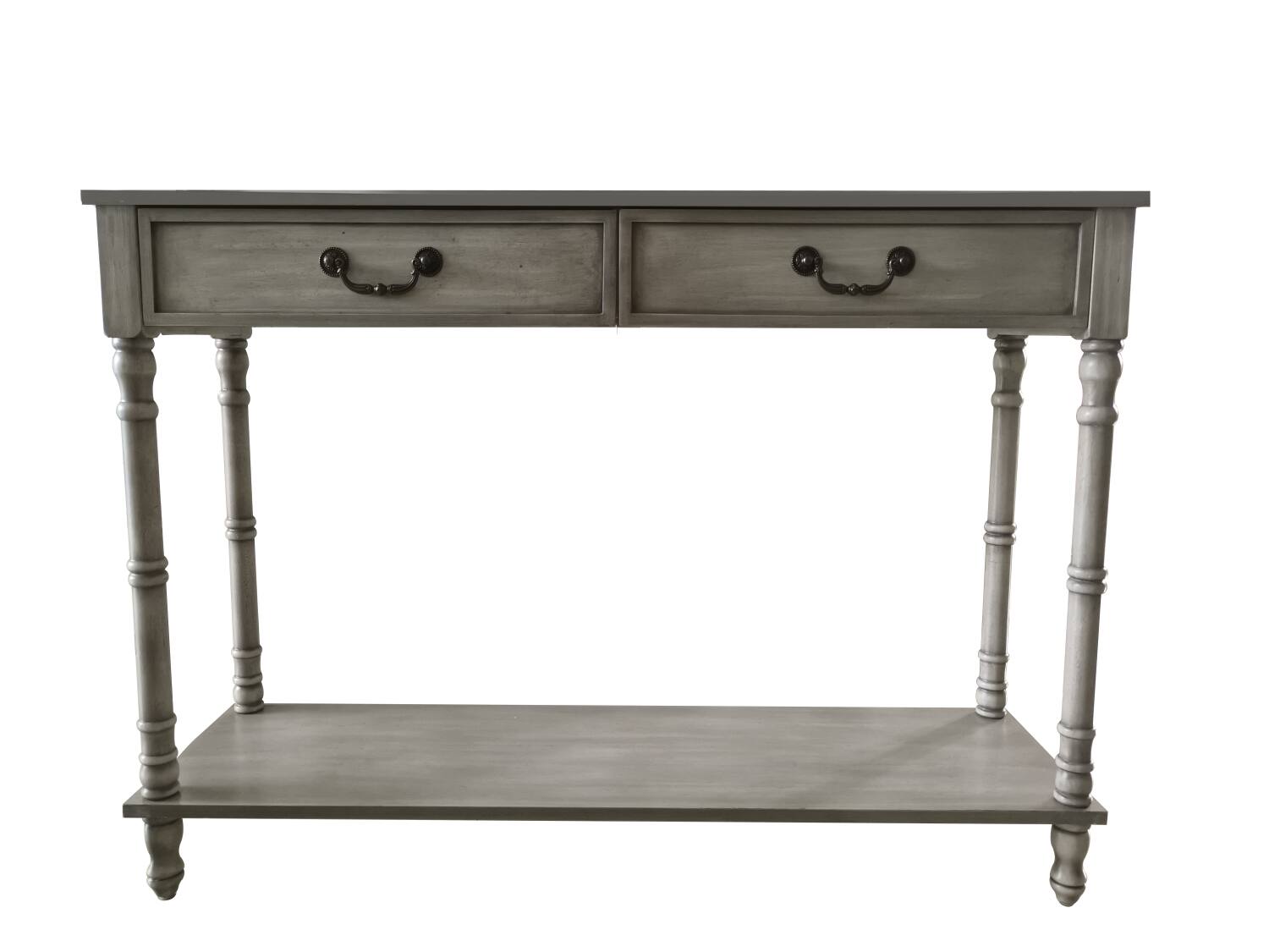 Alt View 1. Kings Brand Furniture - Kings Brand Furniture – 2 Drawer Wooden Hall Console Sofa Table, Washed Oak Finish - Medium Grey 31.