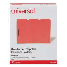 Universal - Deluxe Reinforced Top Tab Fastener Folders, 0.75" Expansion, 2 Fasteners, Letter Size, Red Exterior, 50/Box