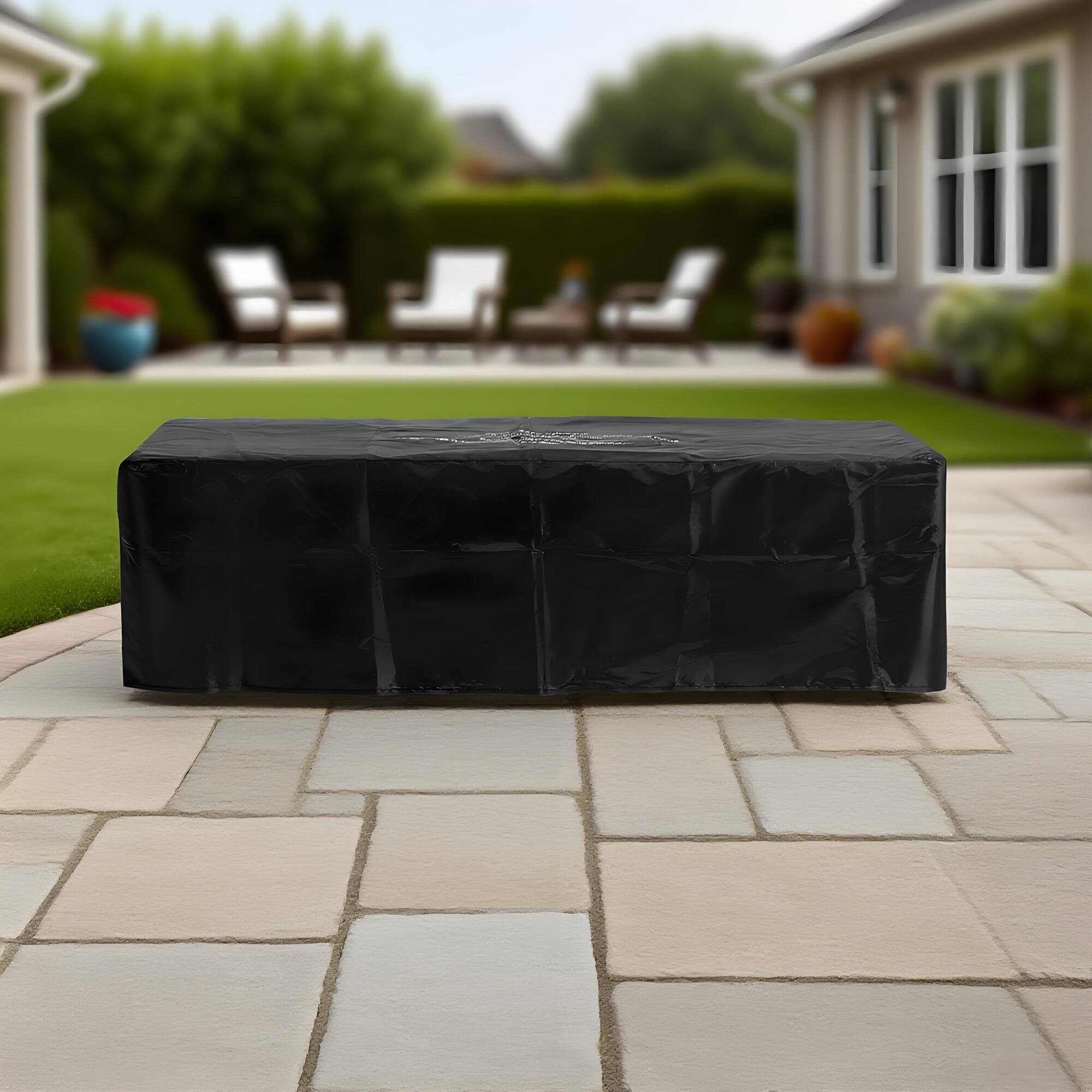 Left. Aukfa - Outdoor Firepit Table - 48x24 Inch Rectangle, 50000 BTU Propane Fire Pit with Two Height Options.