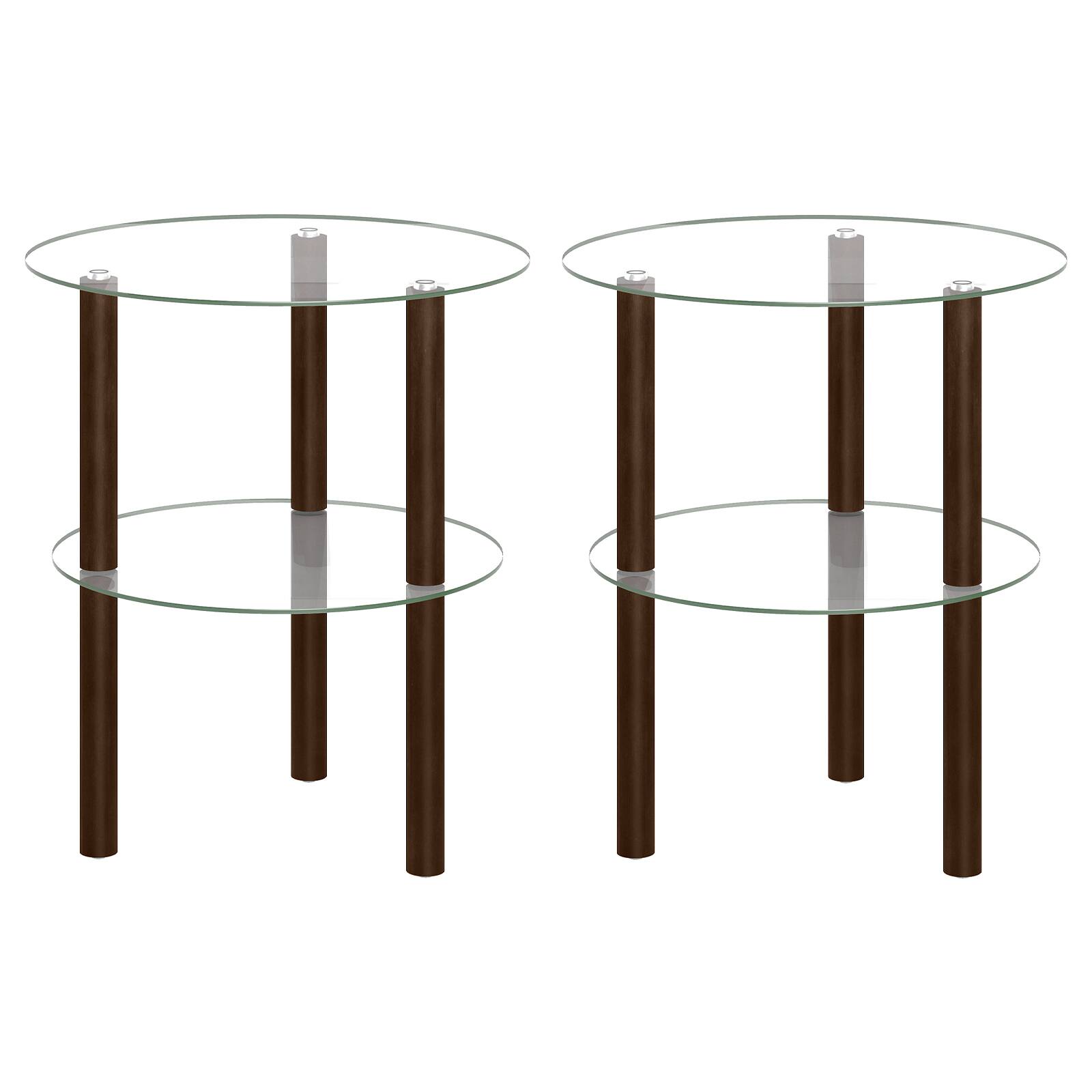 Alt View 9. Costway - Costway 2PCS Round End Table, 2-Tier Sofa Side Table with Clear Tempered Glass Top & Shelf - Brown.