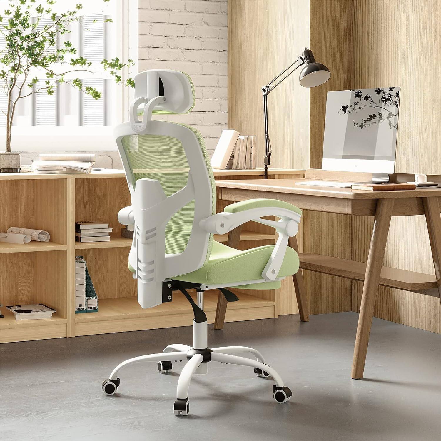 Left. Sweet - Home Office Desk Chair with Footrest, Headrest, Rolling Swivel Reclining Chairs for Home, Office, Gaming - Green.