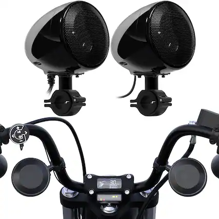 Front. GoHawk - Bluetooth Motorcycle Speakers, 4" Waterproof Stereo Stereo Audio System w/ Built-in Amp, USB for Harley ATV - Black.