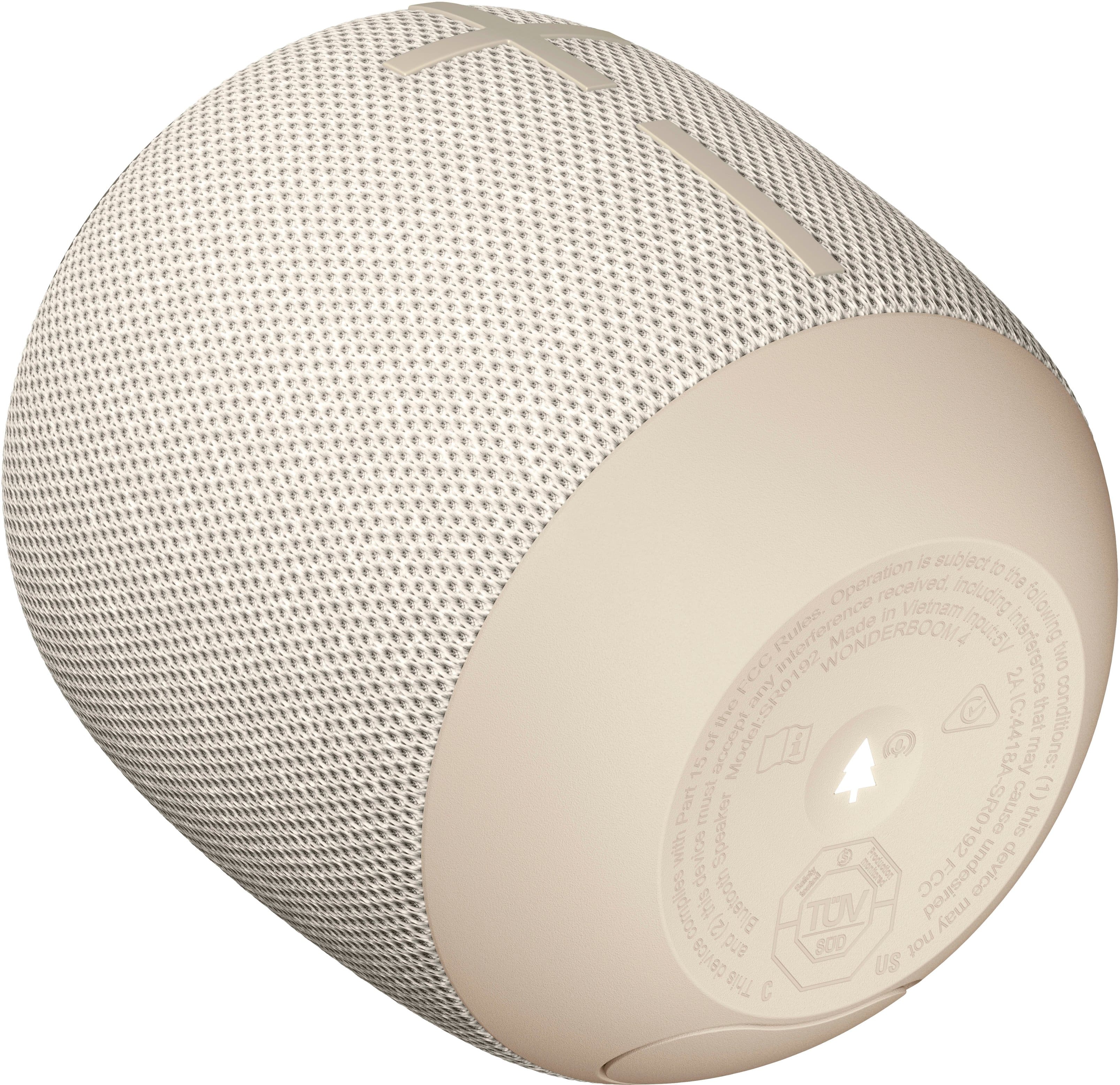 The image features a white speaker, which is a Wonderboom, made for 4 input and 5V interference. The speaker is subject to Operation received in Vietnam, including the following rules: interference intori, and it complies with the FCC regulations. The model number of the speaker is 5P0195, and it may not cause any undesired device compliance.