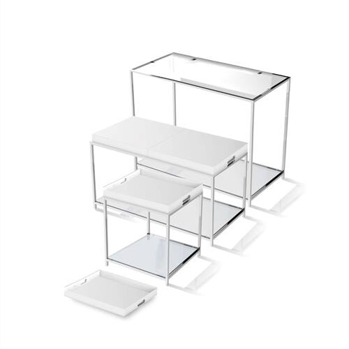 Left. SlickBlue - Modern Metal End Table with White Removable Tray for Living Spaces - White.