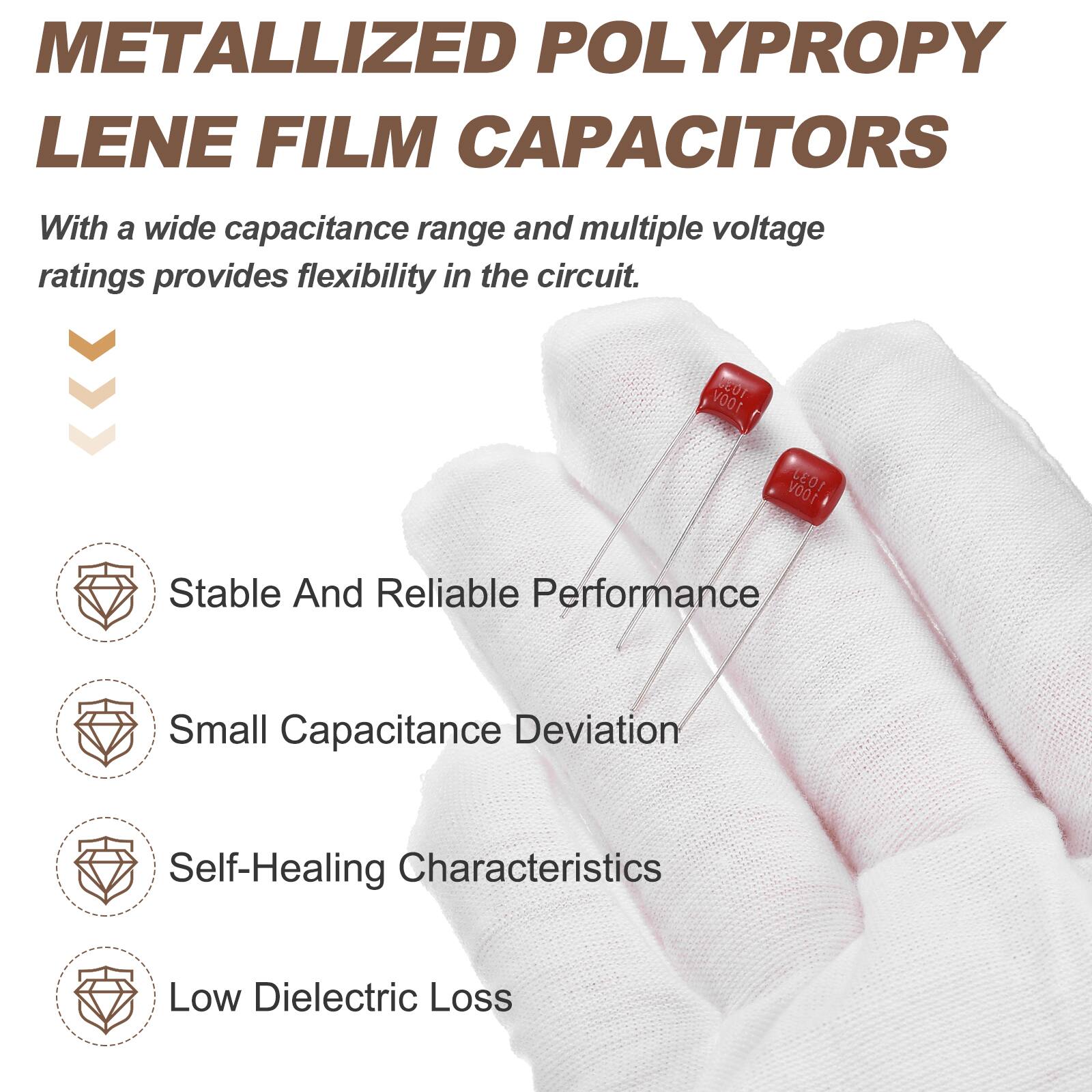 METALLIZED POLYPROPYLENE FILM CAPACITORS

With a wide capacitance range and multiple voltage ratings provides flexibility in the circuit.

100V 1030
100V 103J

Stable And Reliable Performance
Small Capacitance Deviation
Self-Healing Characteristics
Low Dielectric Loss