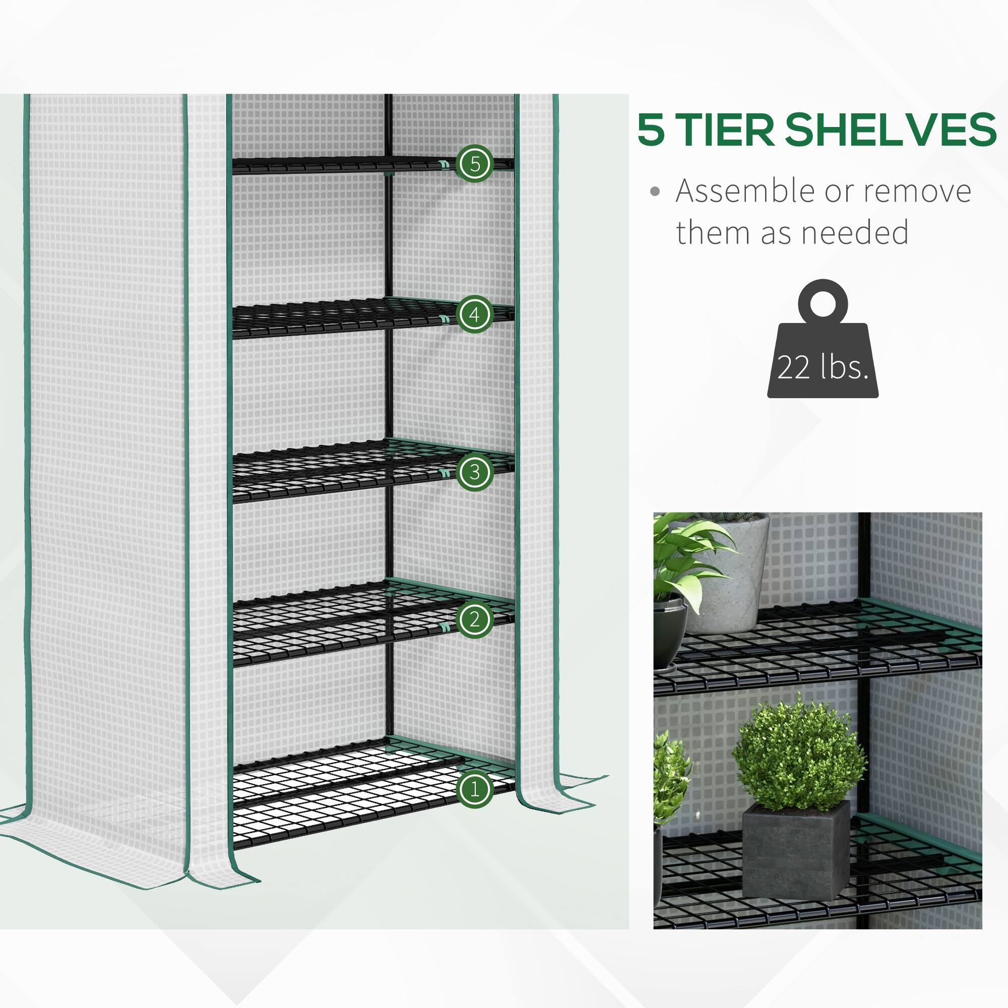 5 TIER SHELVES  
- Assemble or remove them as needed  
22 lbs.