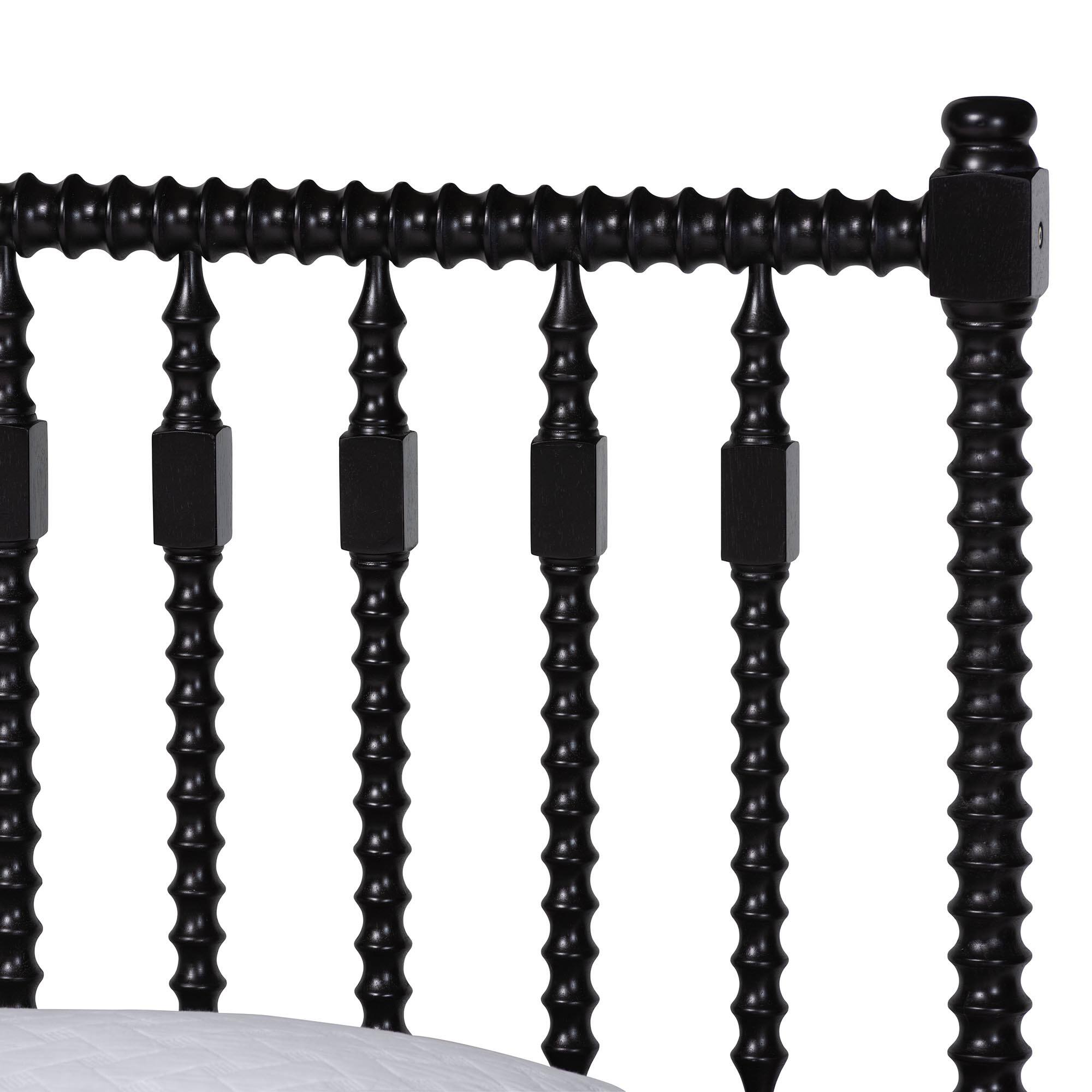 Back. Baxton Studio - Callison Spindle Platform Bed - Turned Farmhouse Bed Frame with Spoked Headboard and Sculpted Legs, Queen - Black.