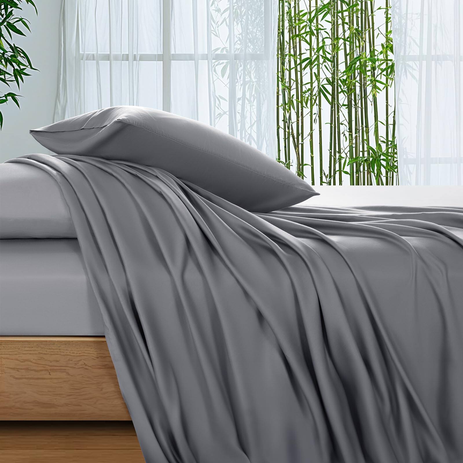 Skar Audio - Viscose Derived From Bamboo_sheets Queen Size Ultra Breathable & Bed Sheets For Hot Sleepers Hotel Luxury S - Grey King