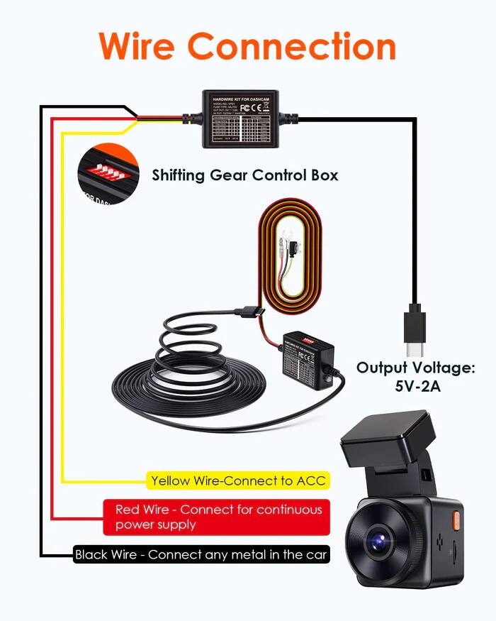 Wire Connection

Shifting Gear Control Box

Output Voltage: 5V-2A

Yellow Wire - Connect to ACC

Red Wire - Connect for continuous power supply

Black Wire - Connect any metal in the car